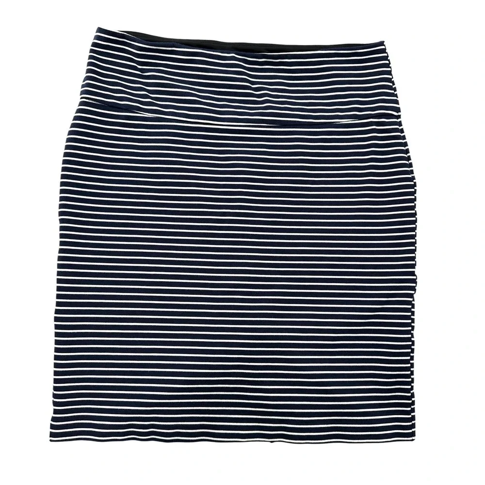 Alfred Sung Jersey Skirt Navy Blue Striped Stretch Pull-on Skirt Women's Large